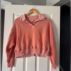American Eagle XS Cropped Sweatshirt Orange Distressed Snap Collar Pullover Vint
